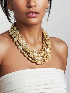 Multi-Strand Gold Bead Statement Necklace